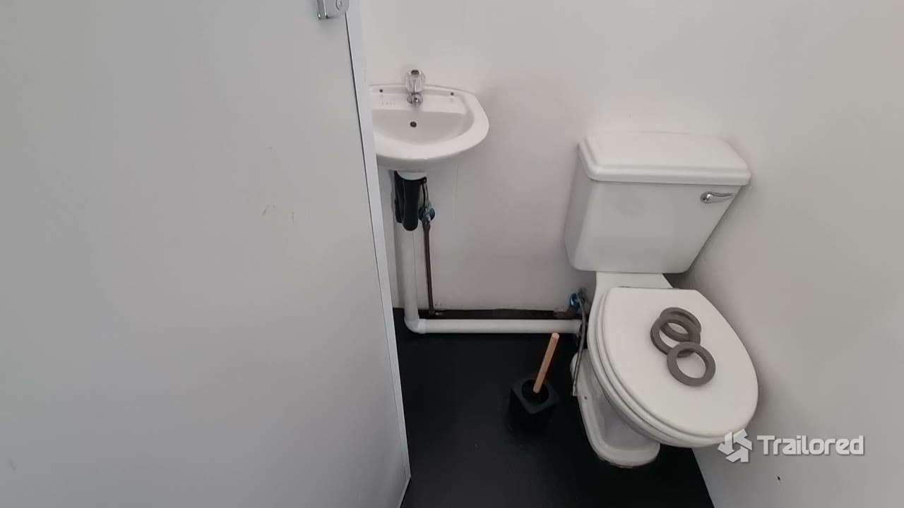 Interior tour of the finished rooms, including an en-suite bathroom with a toilet, hand basin and visible plumbing