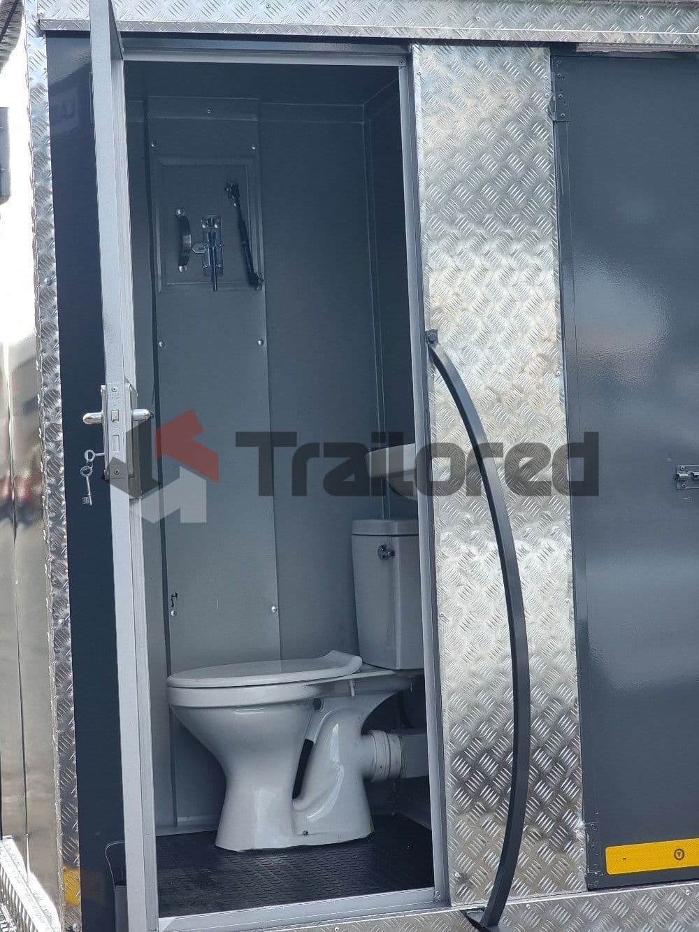 Chromadek two-stall VIP toilet trailer, basin and mirror detail