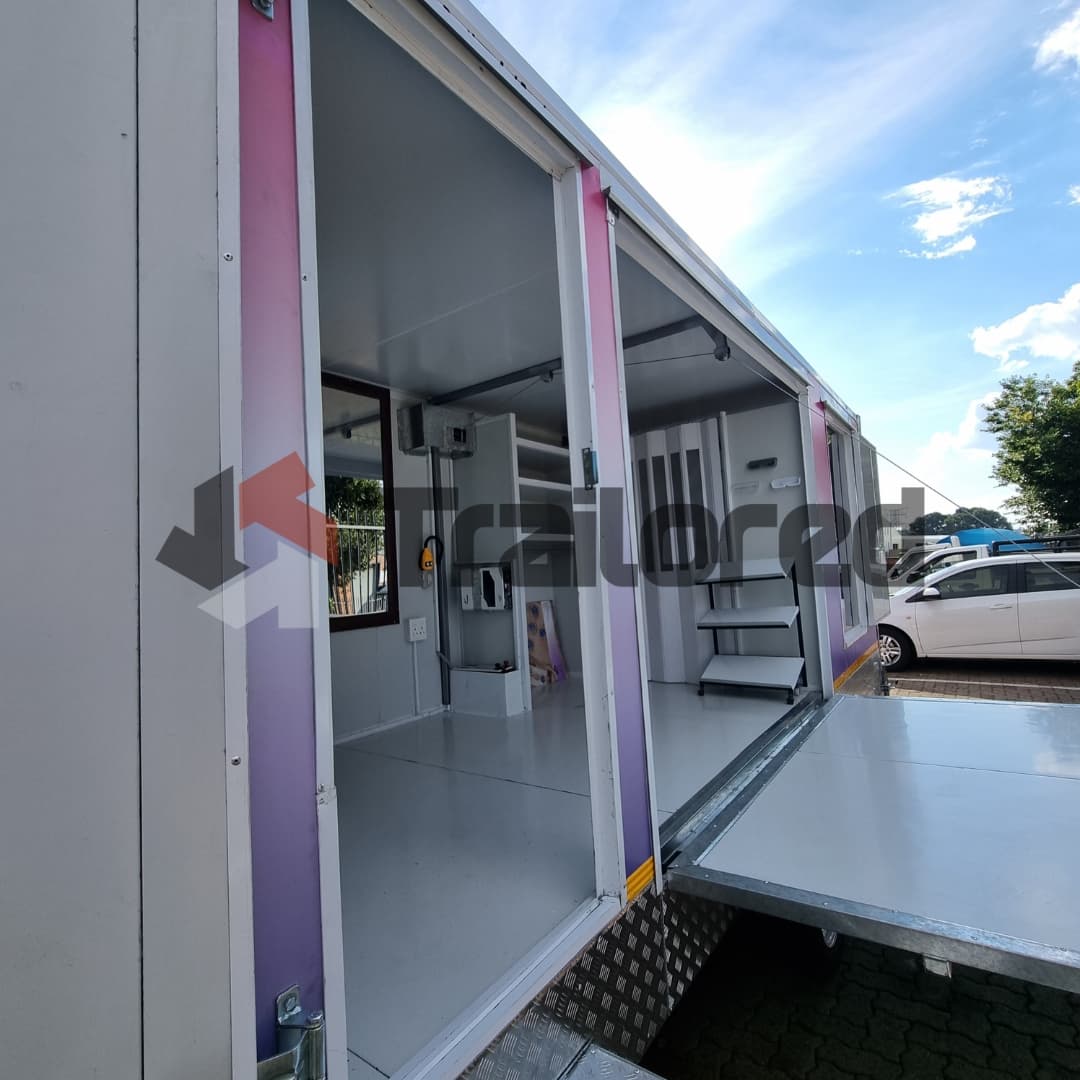 Mobile stage trailer evening setup