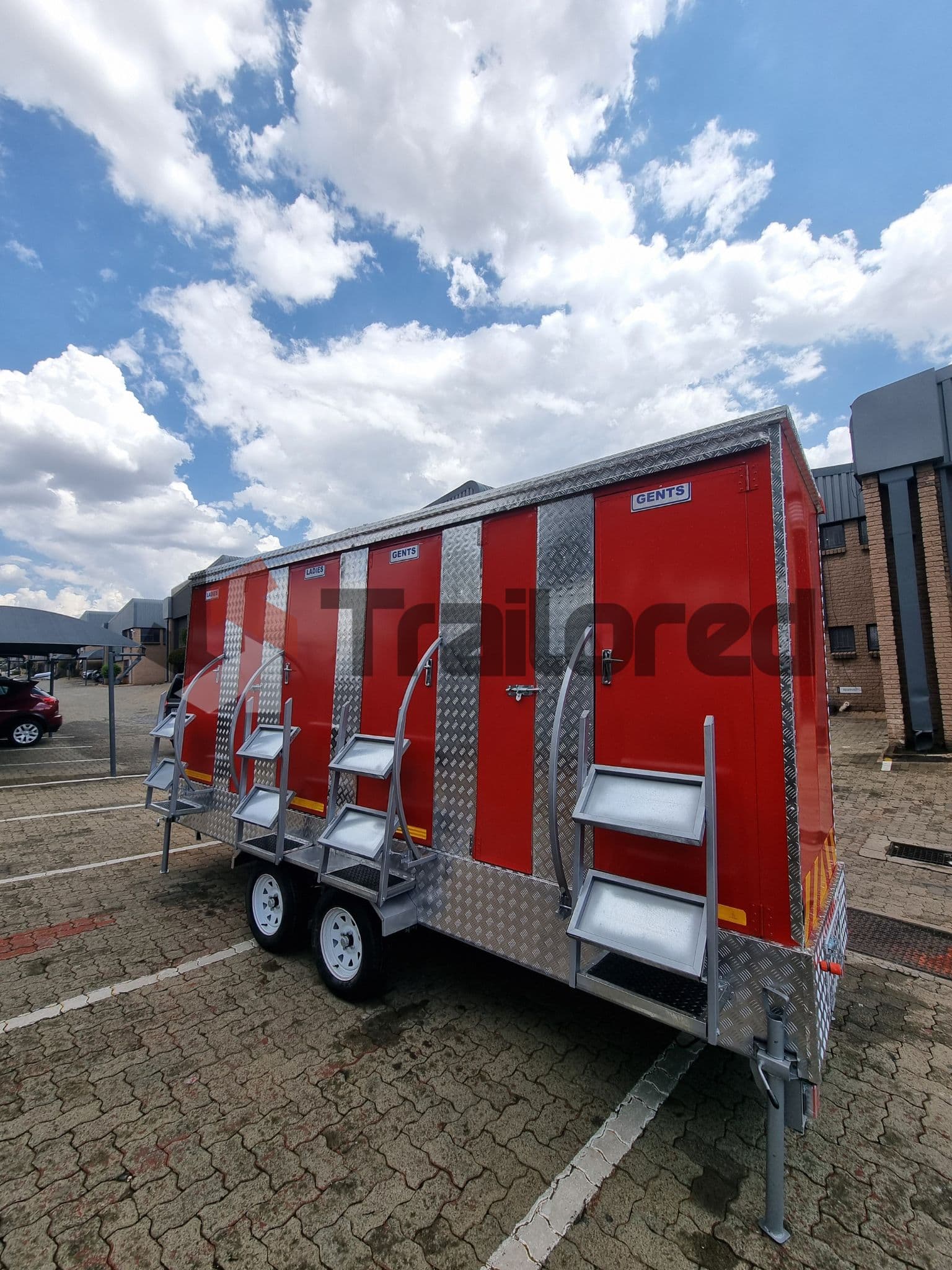 Four-stall VIP toilet trailer, ramp and access detail